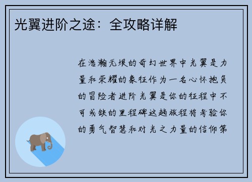 光翼进阶之途：全攻略详解